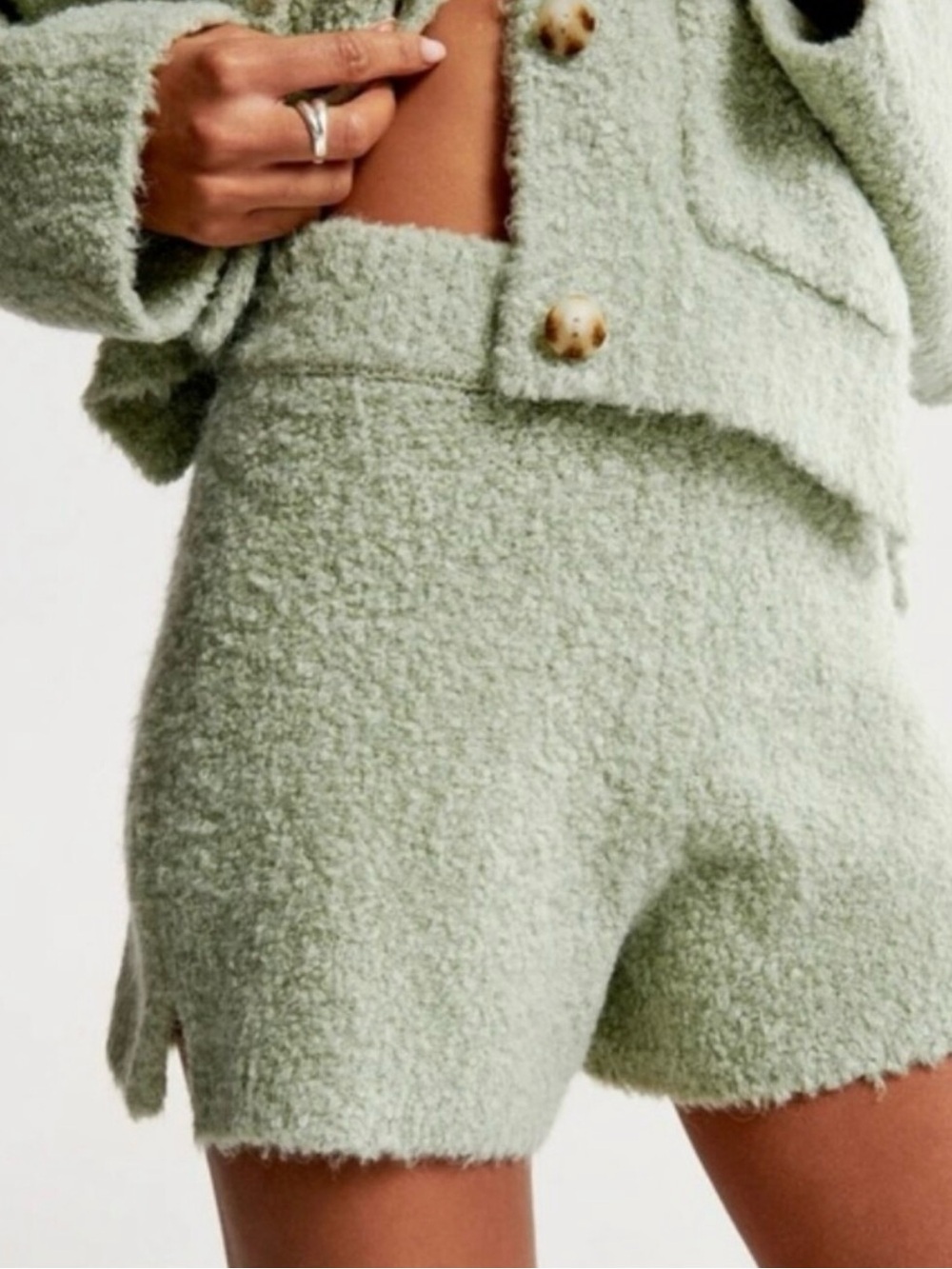 Abercrombie & Fitch Lounge Collection Cozy Bouclé Knit Shorts Small Sage Green